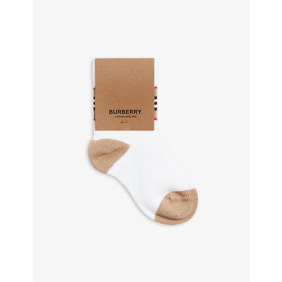 Shop Burberry White / Beige Heritage Check Stretch Cotton-blend Socks 6-9 Months