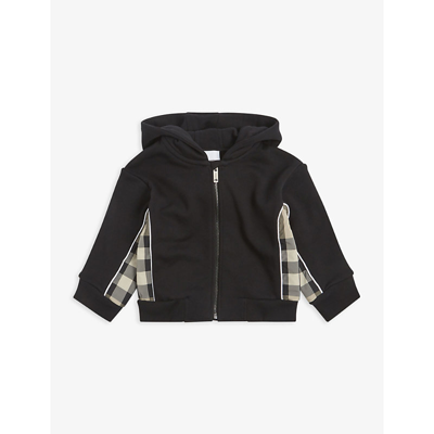 Shop Burberry Graham House Check Cotton Hoody 6-24 Months In Black