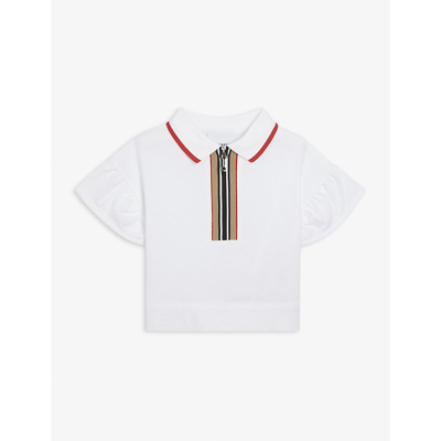 Shop Burberry Martina Striped Cotton Polo Shirt 6 Months - 2 Years In White