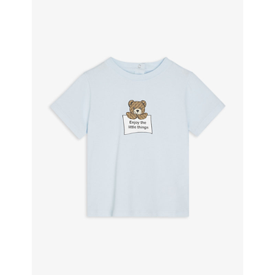Shop Fendi Bear Graphic-print Cotton-blend T-shirt 6-24 Months In Blue