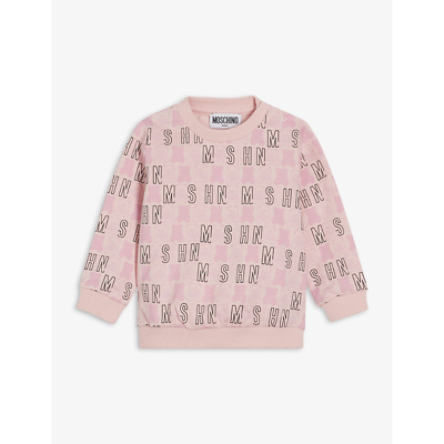 Shop Moschino Logo-print Round-neck Stretch-cotton Sweatshirt 3-36 Months In Pink