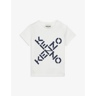 Shop Kenzo Cross Logo-print Cotton T-shirt 6 Months-3 Years In Off White