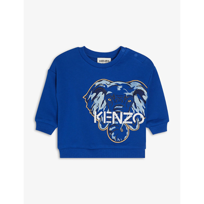 Shop Kenzo Elephant And Logo-embroidered Cotton Sweatshirt 6 Months-3 Years In Blue