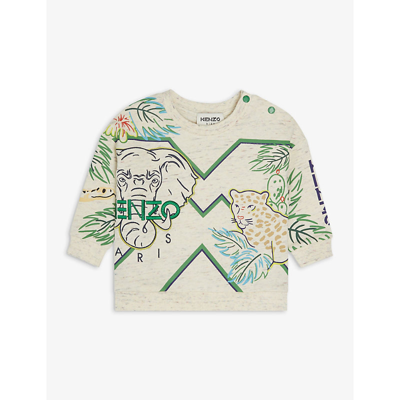 Shop Kenzo Friends Embroidered Cotton Sweatshirt 6 Months-3 Years In Off White