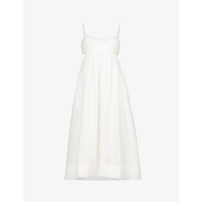 Shop Zimmermann Rosa Sleeveless Linen Midi Dress In Ivory
