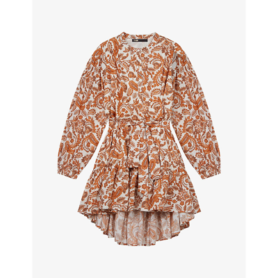 Shop Maje Ridtissa Paisley-print Cotton Mini Dress In Jaunes / Oranges