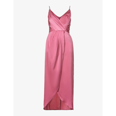 Shop Chi Chi London V-neck Pleated Crepe Midi Dress In Pink