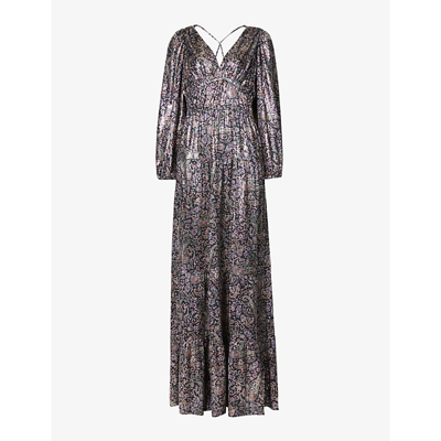 Shop Ba&sh Glady Paisley-print Crepe Maxi Dress In Noir