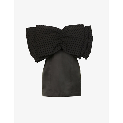 Shop Rotate Birger Christensen Natalie Bow-embellished Stretch-crepe Mini Dress In Black