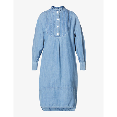 Shop See By Chloé Flou Pleated Denim Midi Shirt Dress In Eternal Blue