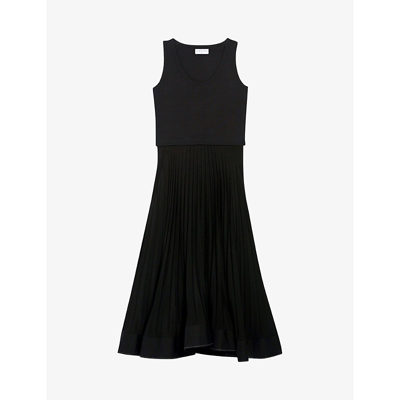 Shop Claudie Pierlot Women's Noir / Gris Tradi Vest Cotton-blend Midi Dress