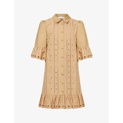 Shop See By Chloé Logo-embroidered Cotton Mini Dress In Grove Brown