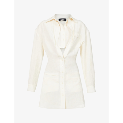 Shop Jacquemus La Robe Baunhilha Hemp-cotton-blend Mini Dress In Off-white