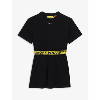 Shop Off-white Brand-print Cotton T-shirt Dress 4-10 Years In Black