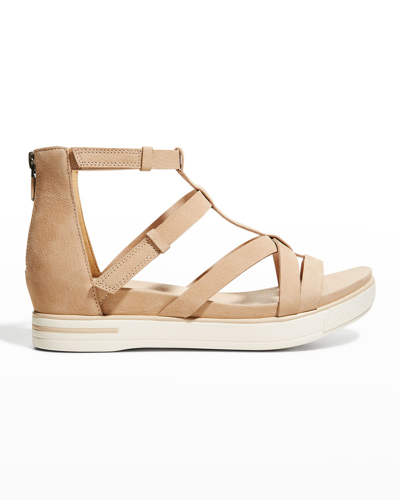 Shop Eileen Fisher Sola Leather Sporty Gladiator Sandals In Khaki