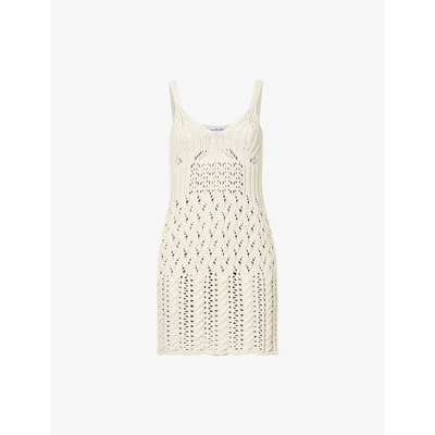 Shop Acne Studios Kamillo Cotton Cable-knit Mini Dress In Warm White