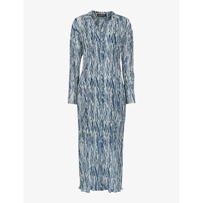 Shop Whistles Women's Blue Marble-stripe Recycled-polyester Plisse Midi Dress