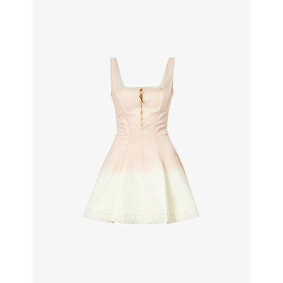 Shop Roberto Cavalli Square-neck Dégradé Stretch-cotton Drill Mini Dress In Rose