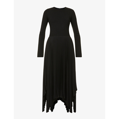 Shop Joseph Deron Pleated Stretch-knit And Crepe Midi Dress In Black