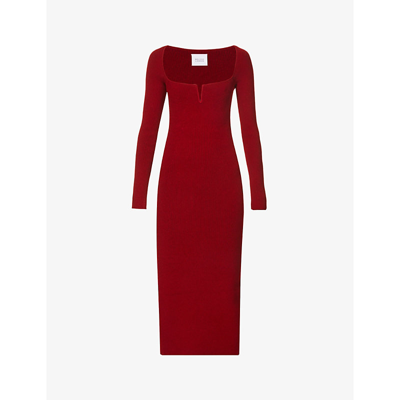 Shop Galvan Freya Square-neck Stretch-woven Midi Dress In Rouge Piaf
