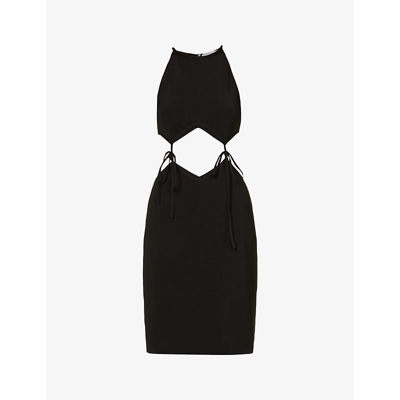 Shop Bottega Veneta Cut-out Scoop-neck Stretch-woven Mini Dress In Black