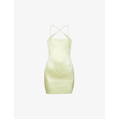 Shop 16arlington Estelli Square-neck Satin-crepe Mini Dress In Green