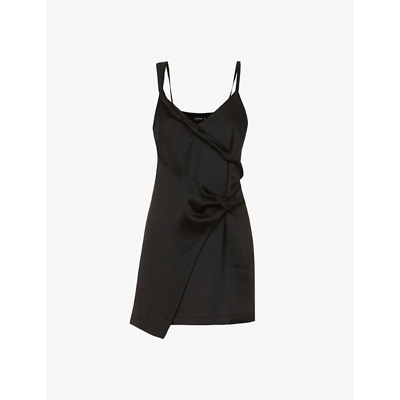 Shop Atlein Draped V-neck Crepe Mini Dress In Black