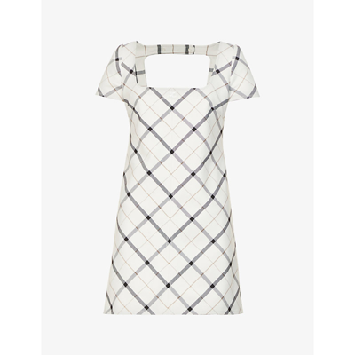 Shop Courrèges Checked Square-neck Recycled-polyester Mini Dress In Ivory Black Biscuit