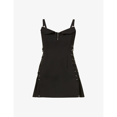 Shop Dion Lee Laced Bonded Cotton-blend Mini Dress In Black
