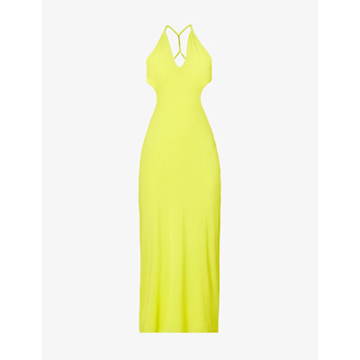 Shop Dion Lee Rope-strap Stretch-jersey Maxi Dress In Acid Yellow