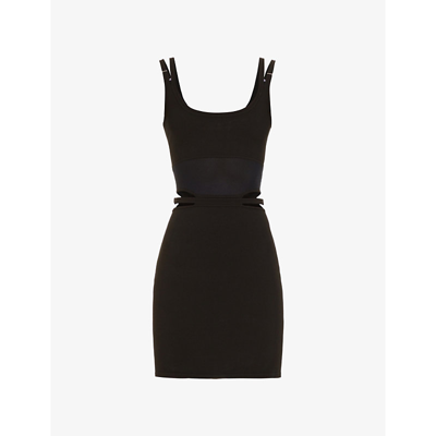 Shop Dion Lee Scoop-neck Cut-out Stretch-jersey Mini Dress In Black Navy