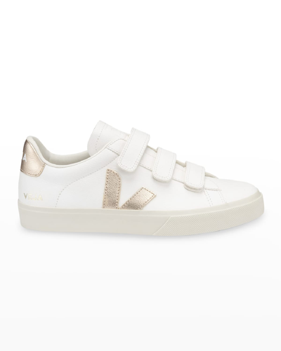 Shop Veja Recife Triple-grip Bicolor Sneakers In White/gold