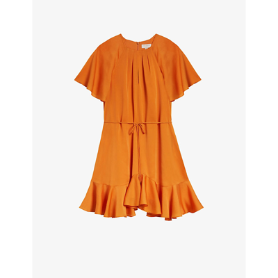 Shop Ted Baker Elsieee Cut-out Stretch-woven Mini Dress In Dk-orange