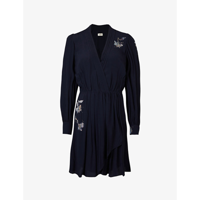 Shop Zadig & Voltaire Remember Rhinestone-embellished Woven Mini Dress In Encre