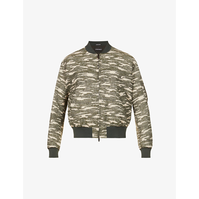 Shop Emporio Armani Camo-print Cotton-blend Bomber Jacket In Verde