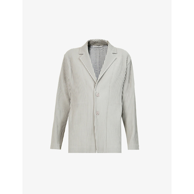 Shop Issey Miyake Pleated Single-breasted Woven Jacket In Silver Gray