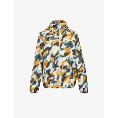 Shop Kenzo Graphic-print High-neck Shell Hooded Jacket In Ivory