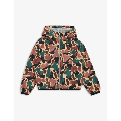 Shop Palm Angels Camouflage-print Hooded Shell Windbreaker Jacket 8-12 Years In Khaki