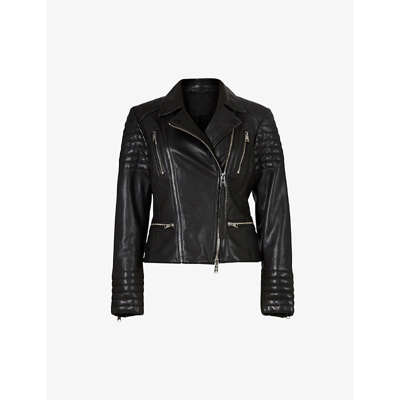Shop Allsaints Women's Black Leoni Slim-fit Leather Biker Jacket