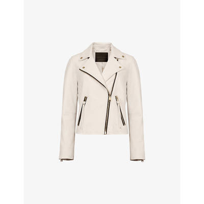 Shop Allsaints Women's Ivory White Dalby Leather Biker Jacket