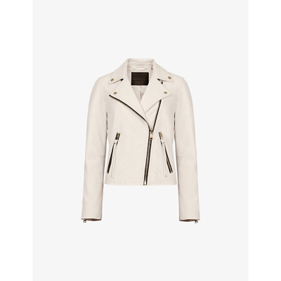 AllSaints Women's Ayra Leather Biker Jacket - Ivory White - Size 2