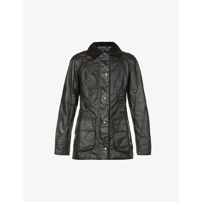 Shop Barbour Beadnell Tartan-lined Waxed-cotton Jacket In Navy