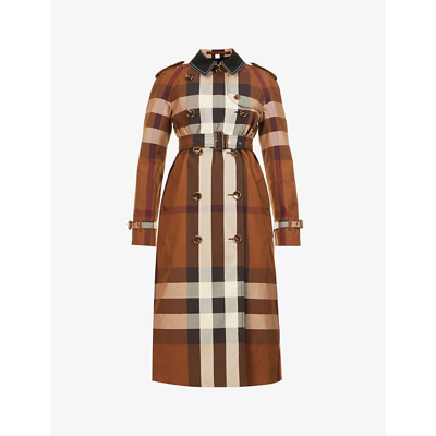 Shop Burberry Waterloo Checked Cotton-twill Trench Coat In Dark Birch Brown Chk
