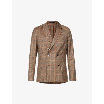 Shop Paul Smith Double-breasted Check-pattern Wool Blazer In Tan