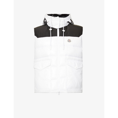 Shop Moncler Women's White Ciboure Brand-print Shell-down Hooded Gilet