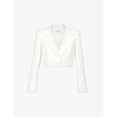 Shop Monot Womens White Cropped Padded-shouldered Stretch-woven Blazer 8