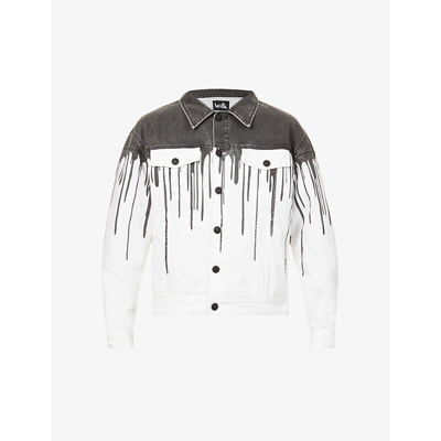 Shop Haculla Dripping Graphic-pattern Denim Jacket In Off-white