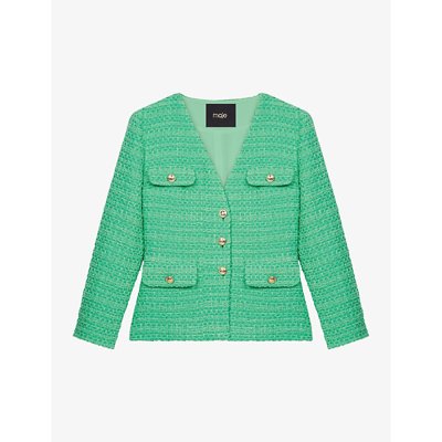 Maje Vivete Tailored Tweed Jacket In Green