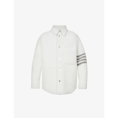 Shop Thom Browne Striped-trim Oversized Shearling Jacket In White