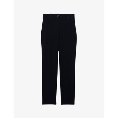 Shop Claudie Pierlot Womens Noir / Gris Poupin Tailored Mid-rise Woven Trousers